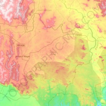 Топографическая карта Jashpur Tahsil, высота, рельеф