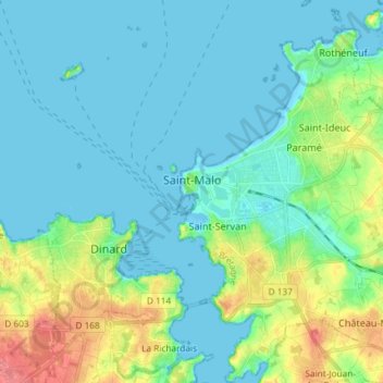 Топографическая карта Saint-Malo, высота, рельеф