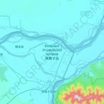 Топографическая карта 黑瞎子岛, высота, рельеф