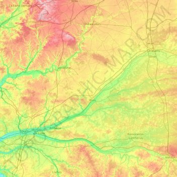 Топографическая карта Loir-et-Cher, высота, рельеф