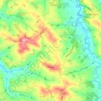 Топографическая карта Fieux, высота, рельеф