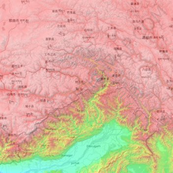 Топографическая карта Nyingchi Prefecture, высота, рельеф