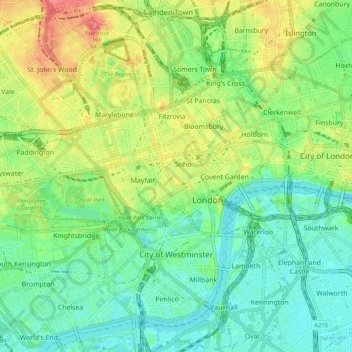 Топографическая карта Вестминстер, высота, рельеф