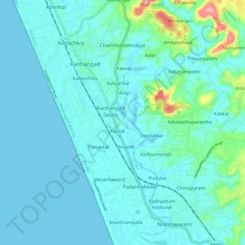 Топографическая карта Kanhangad, высота, рельеф