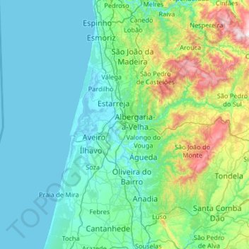 Топографическая карта Aveiro, высота, рельеф