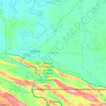 Топографическая карта Tenosique, высота, рельеф