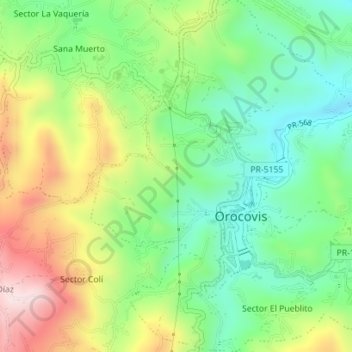 Топографическая карта Orocovis, высота, рельеф