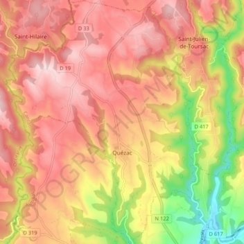 Топографическая карта Quézac, высота, рельеф