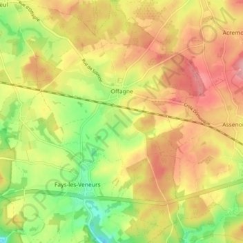 Топографическая карта Offagne, высота, рельеф