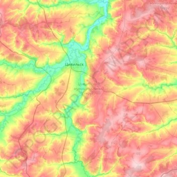 Топографическая карта Цивильский муниципальный округ, высота, рельеф