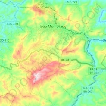 Топографическая карта João Monlevade, высота, рельеф