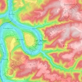 Топографическая карта Zell (Mosel), высота, рельеф