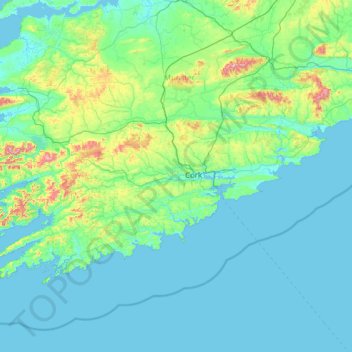 Топографическая карта County Cork, высота, рельеф
