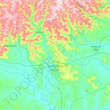 Топографическая карта Santa Cruz do Sul, высота, рельеф