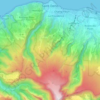 Топографическая карта Saint-Denis, высота, рельеф