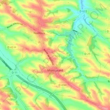 Топографическая карта Montgeard, высота, рельеф