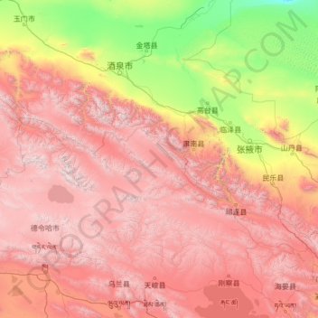 Топографическая карта 肃南裕固族自治县, высота, рельеф