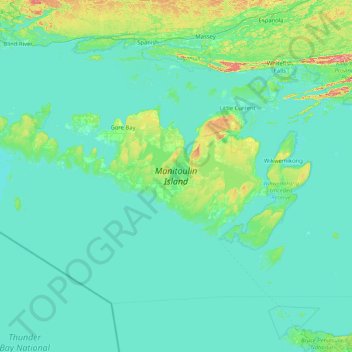 Топографическая карта Manitoulin Island, высота, рельеф