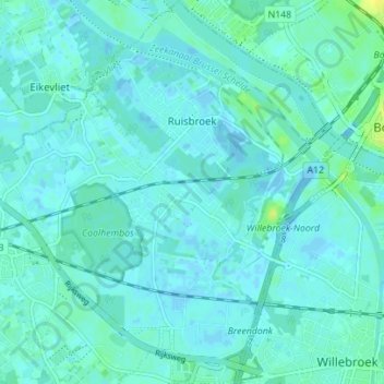 Топографическая карта Ruisbroek, высота, рельеф