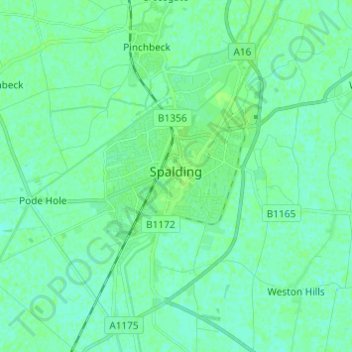 Топографическая карта Spalding, высота, рельеф