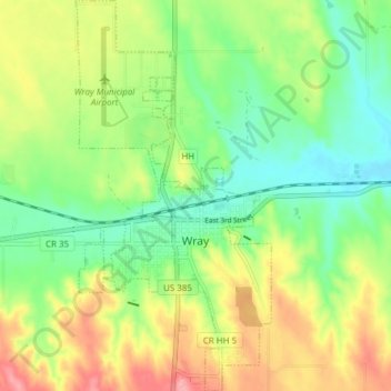 Топографическая карта Wray, высота, рельеф