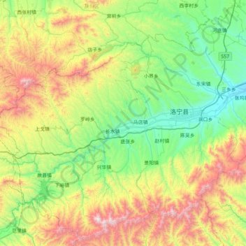Топографическая карта 洛宁县, высота, рельеф