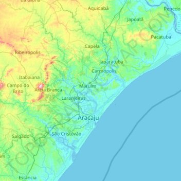 Топографическая карта Região Geográfica Imediata de Aracaju, высота, рельеф