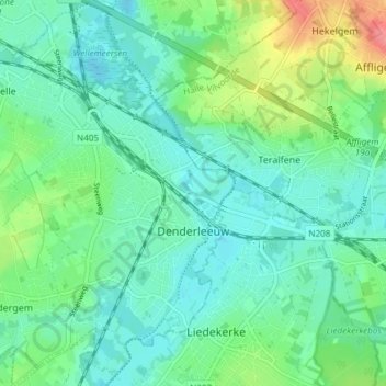 Топографическая карта Denderleeuw, высота, рельеф