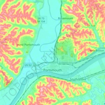 Топографическая карта Portsmouth, высота, рельеф