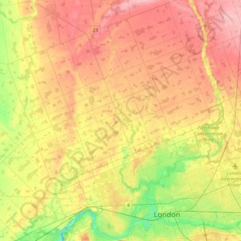 Топографическая карта London, высота, рельеф