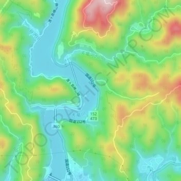 Топографическая карта 船明ダム湖, высота, рельеф