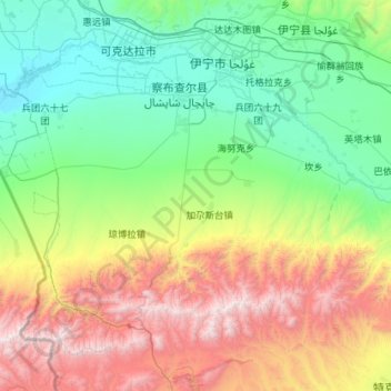 Топографическая карта 察布查尔锡伯自治县, высота, рельеф