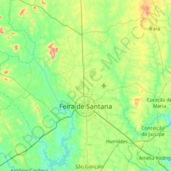 Топографическая карта Feira de Santana, высота, рельеф