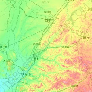 Топографическая карта 铁岭市, высота, рельеф