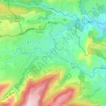 Топографическая карта Privas, высота, рельеф
