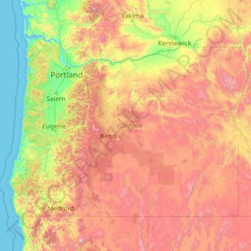 Топографическая карта Орегон, высота, рельеф