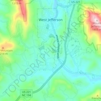 Топографическая карта West Jefferson, высота, рельеф