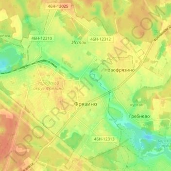 Топографическая карта Фрязино, высота, рельеф