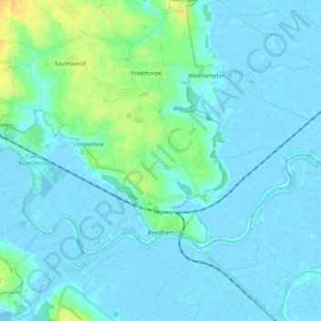 Топографическая карта Reedham, высота, рельеф