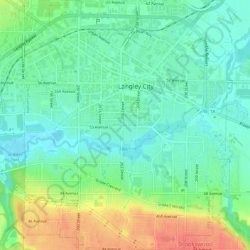 Топографическая карта City of Langley, высота, рельеф