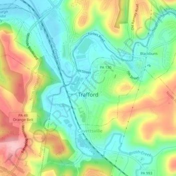 Топографическая карта Trafford, высота, рельеф