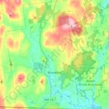 Топографическая карта Brookline, высота, рельеф