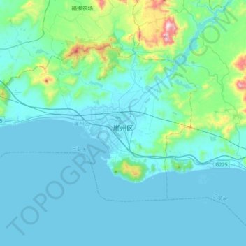Топографическая карта 崖州区, высота, рельеф