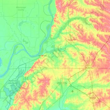 Топографическая карта Fulton County, высота, рельеф