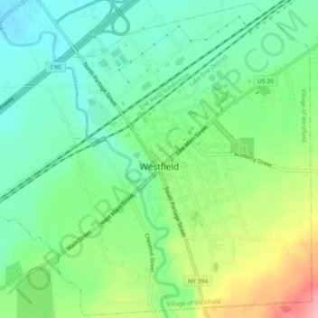 Топографическая карта Village of Westfield, высота, рельеф