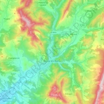 Топографическая карта Digne-les-Bains, высота, рельеф