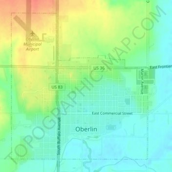 Топографическая карта Oberlin, высота, рельеф