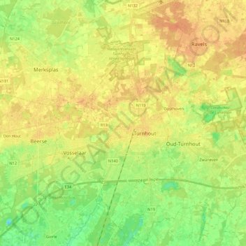 Топографическая карта Turnhout, высота, рельеф