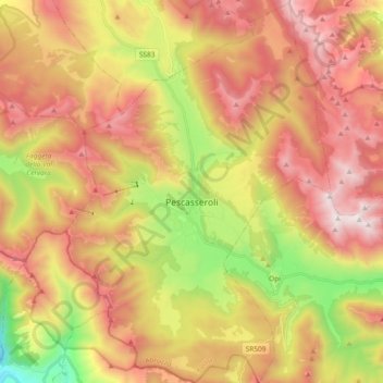 Топографическая карта Pescasseroli, высота, рельеф