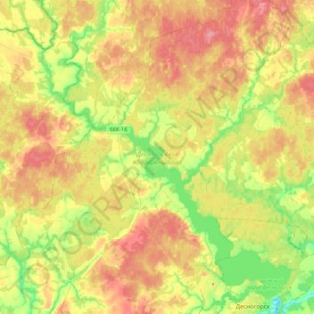 Топографическая карта Десногорское водохранилище, высота, рельеф